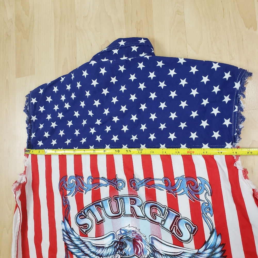 American Biker Image Sleevless Cutoff USA Sturgis Mens XL Motorcycle Rally MAGA - Picture 11 of 12